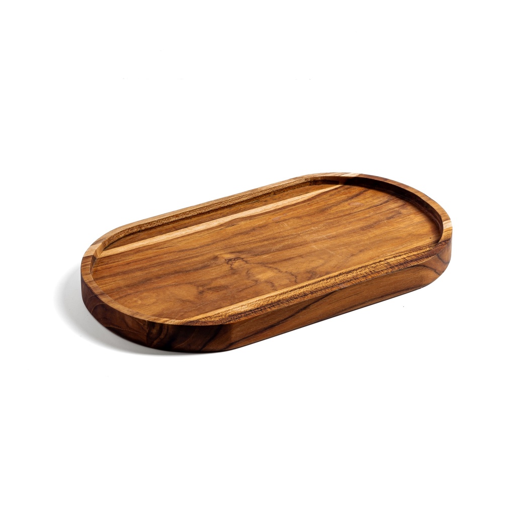 Base Ovalada de Madera Teca con logo grabado - 27cms largo x 15cms  ancho
Orilla de 0.5cms